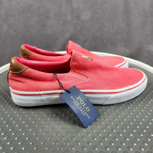 Polo Ralph Lauren Thompson Sneakers Mens Size 9D Red Canvas Slip On Casual NEW